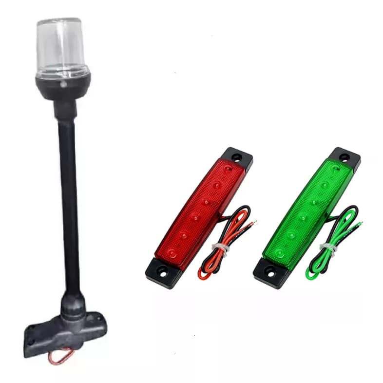 Kit Luzes de Navegação Bombordo e Boreste Slim 6 Leds + Mastro Retrátil Preto com Luz de Fundeio Alcançado em Led - Barcos Lanchas