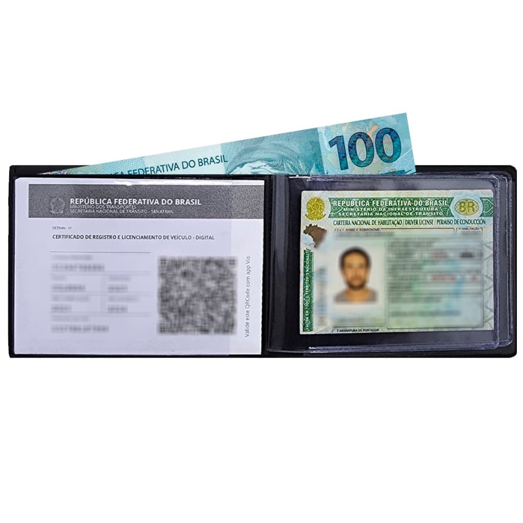 Carteira Porta Documento Compacta Pequena Slim PVC Carro Moto Rg Cpf