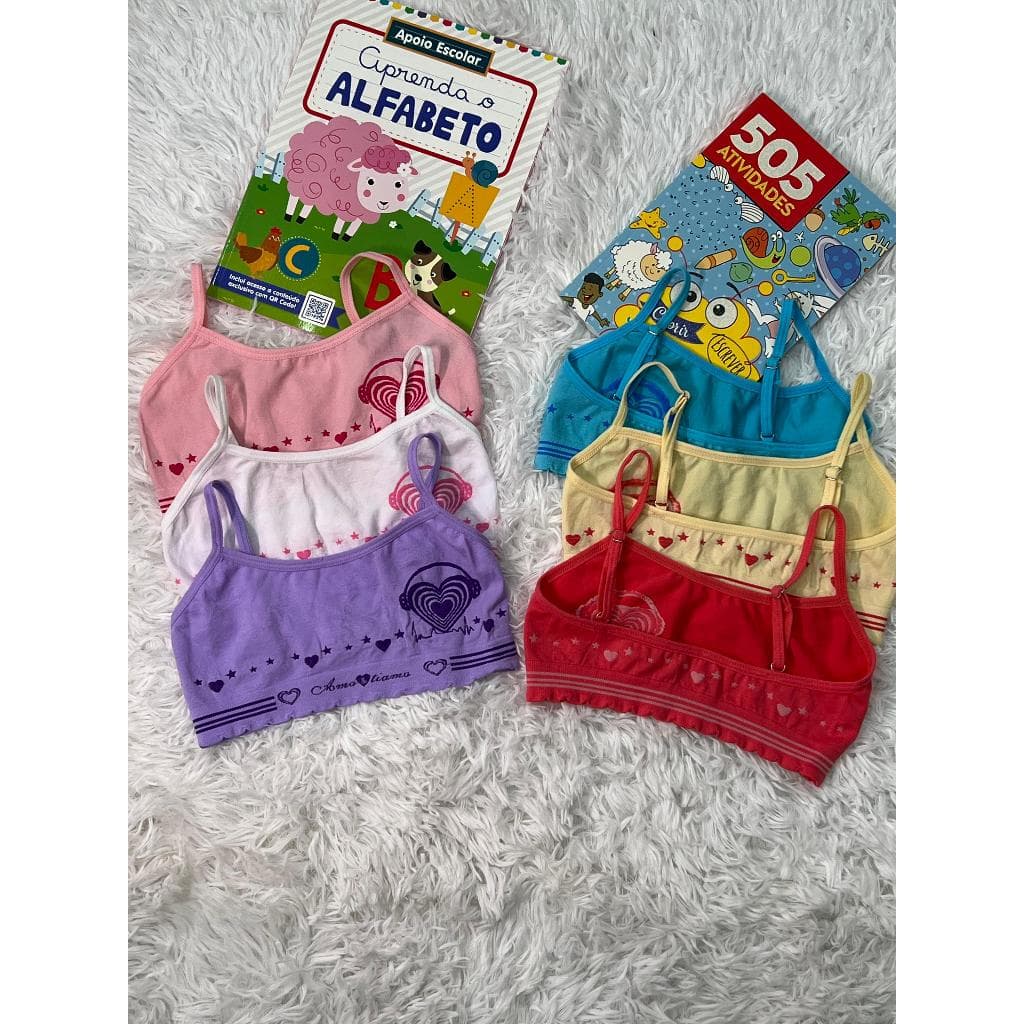 Amo&Tiamo Kit 3 Top Sutiã Com Regulagem Esportivo Confortável Para Criança Moça