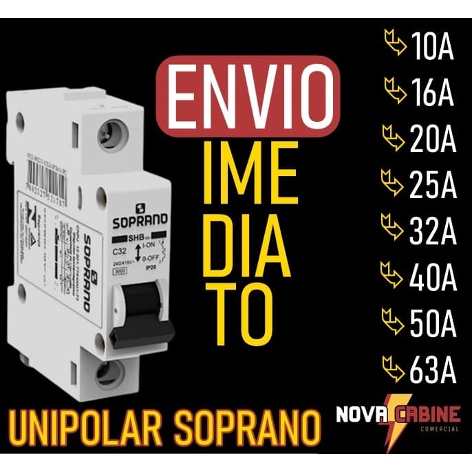 Mini Disjuntor Monopolar Unipolar Unifásico SOPRANO 10a/16a/20a/32a/40a/50a/63a Curva C