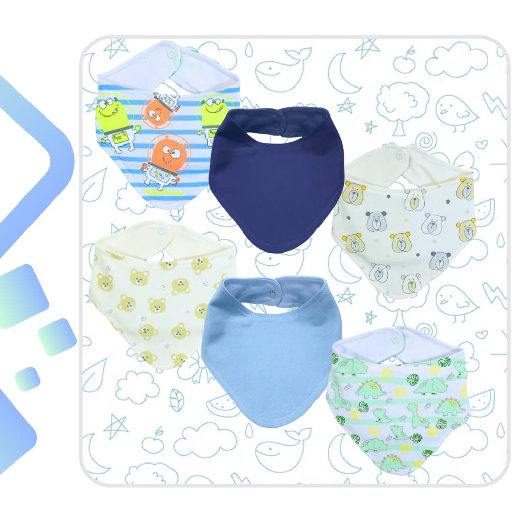 Kit 3 ou 6 peças  Babador Bandana de Suedine Duplo de Algodão super macio e estampas lindas