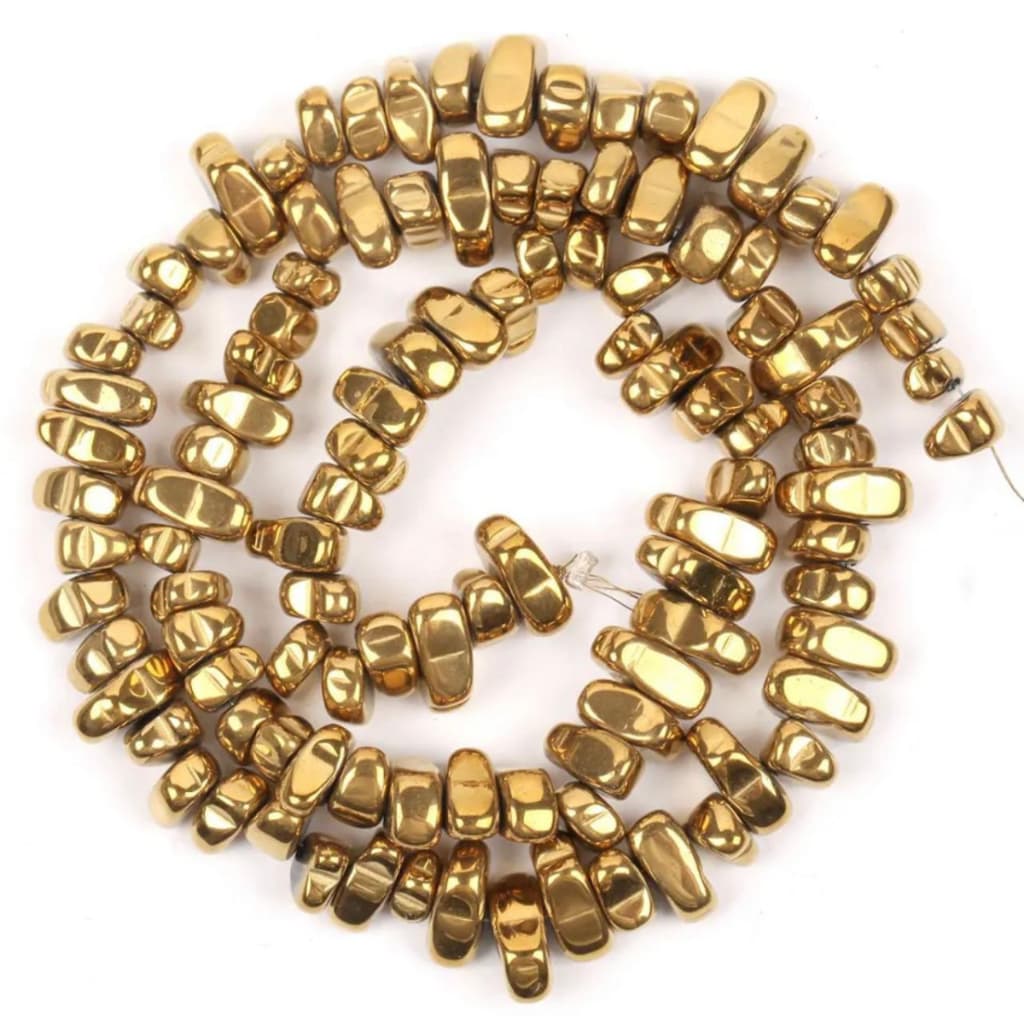 Fio De Cascalho Pedra Natural Hematita Dourada 6mm Aprox 110