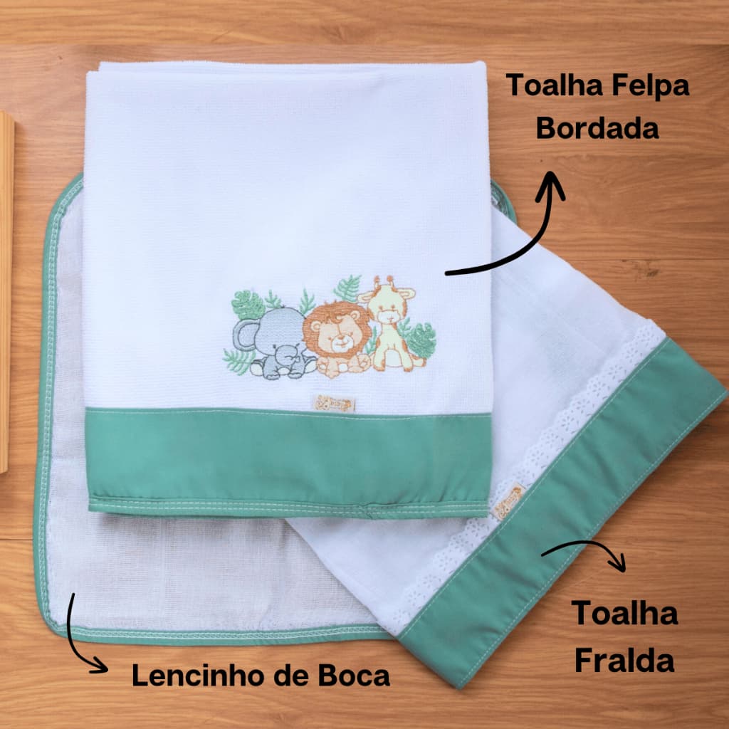 Kit 3 Peças Toalha com Capuz Bordada para Bebe 100% Algodao Toalha Felpa Fralda Macia Menino Menina