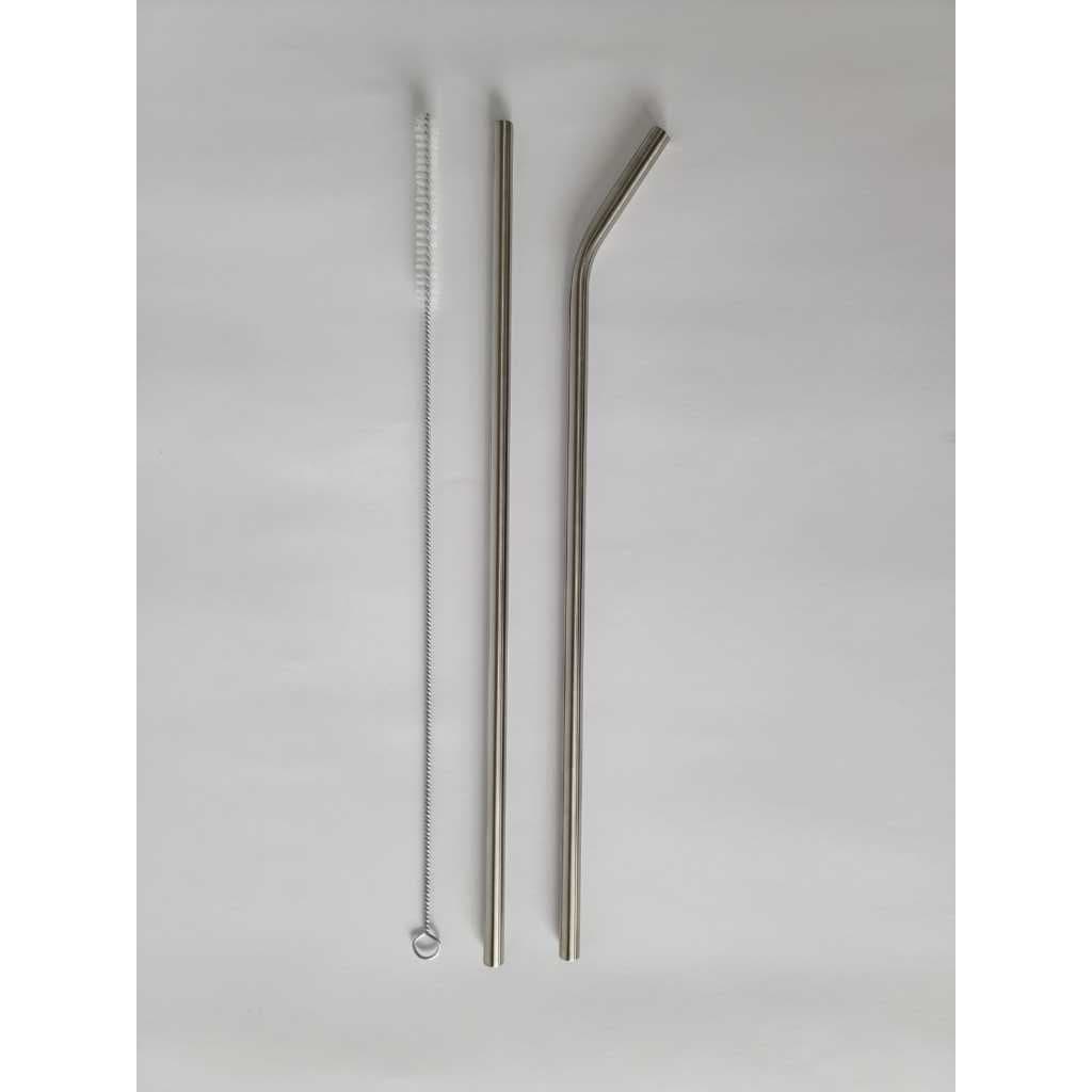 Kit 2 Canudos Aço Inox GROSSO EXTRA LONGO 8,00X315mm +1 Escova de Limpeza,  Para Garrafas e Copos  Altura 27cm.