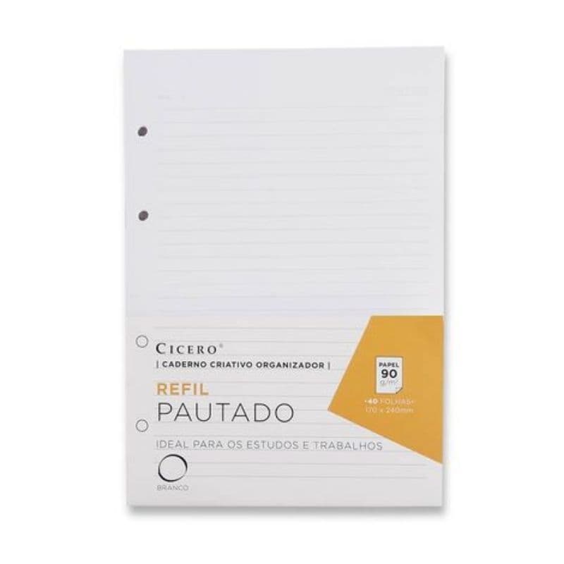 Refil Caderno Argolado 40Fls Offset 80g e 90g Pautado 17X24 Cicero / Folhas para Fichário / Papelaria / Refil Fichário