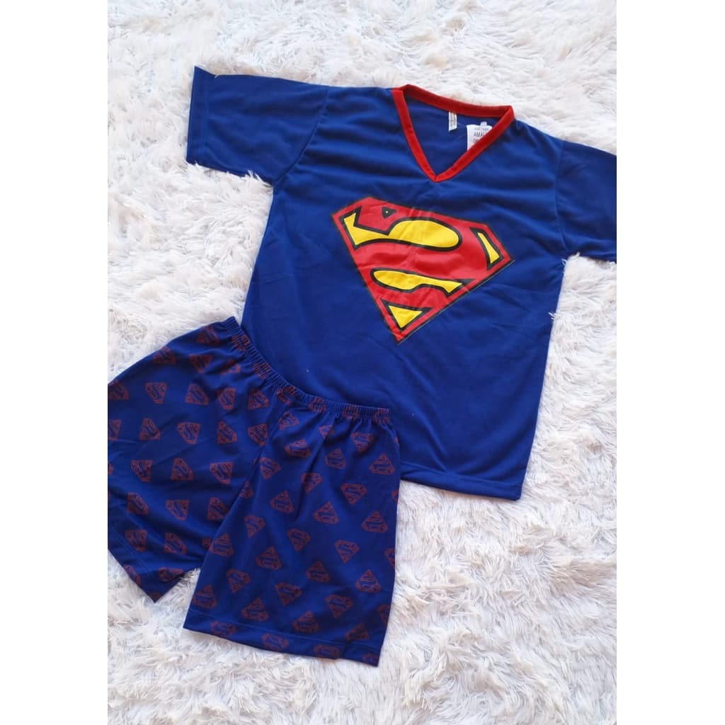 Pijama Infantil Menino Manga curta e short Super Homem Heroi Roupa de criança dormir