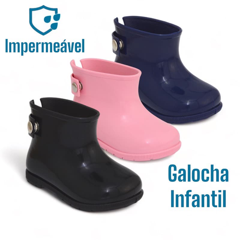 Bota Galocha Infantil Impermeavel Cano Baixo Para Chuva