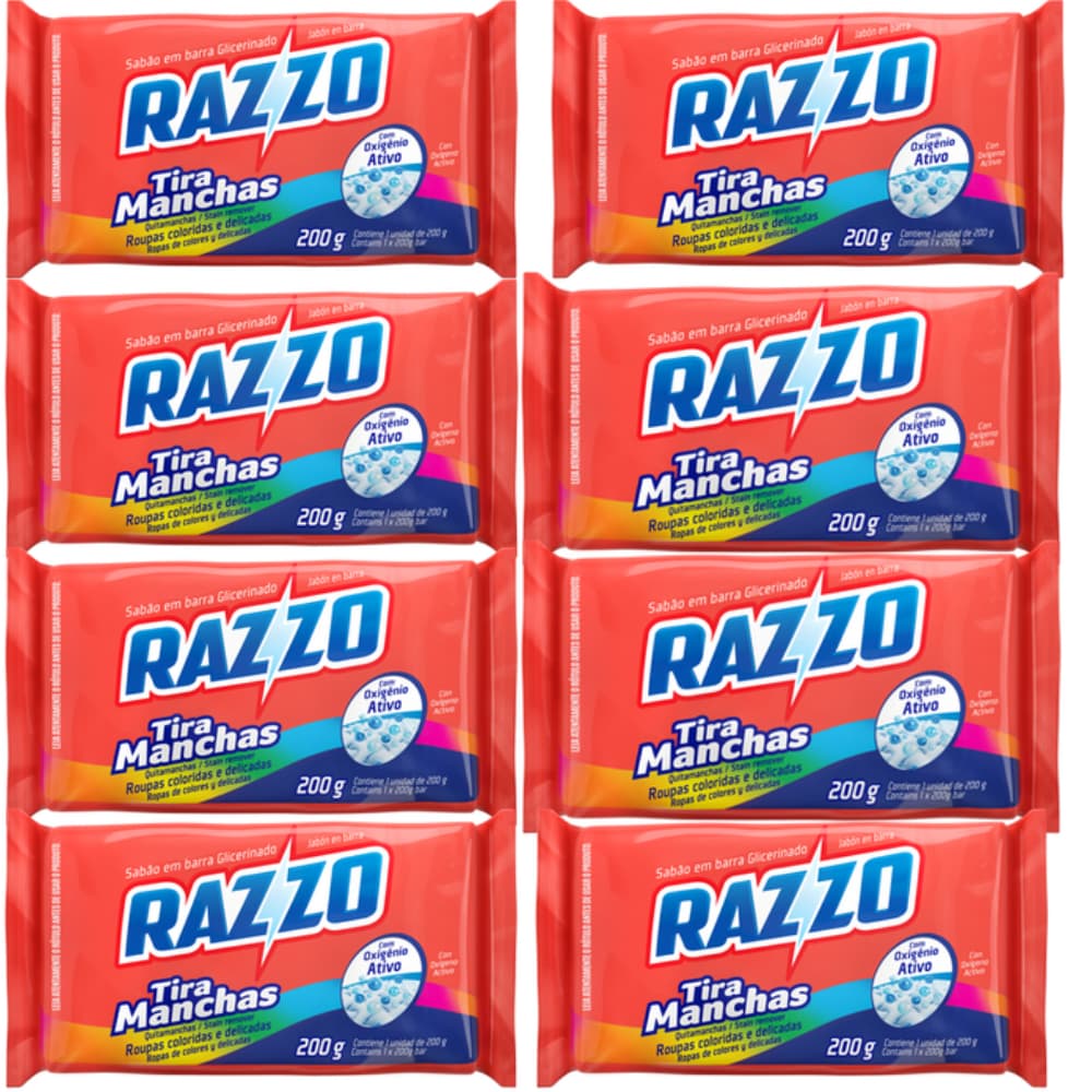 Kit 08 Sabão Em Pedra Razzo Tira Manchas 150g Cada