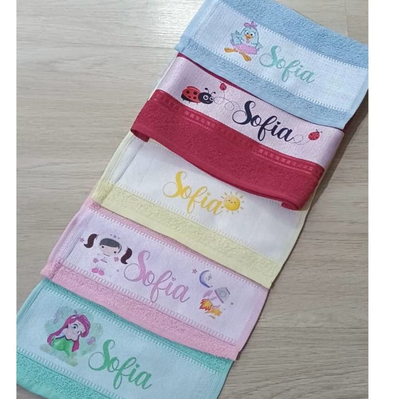 kit 5 toalhas de boca  lavabinho infantil personalizada