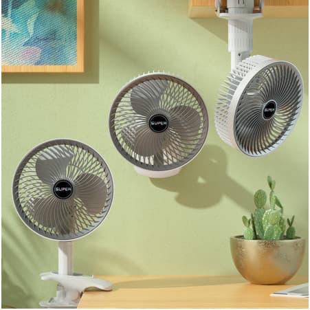 Ventilador Mesa Portátil Multifunção USB Recarregavel Silencioso 3 potencias com Clipe 3 Pás 4 Modos
