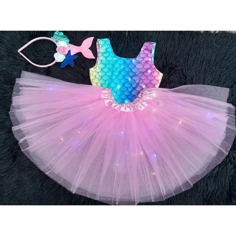 fantasia infantil sereia kit 3 pçs body saia tule com led luz blogueira moda aniversário Carnaval.