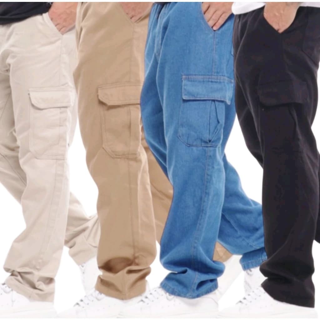 Calças Cargo Masculina Jeans Larga Bolso Lateral Varias