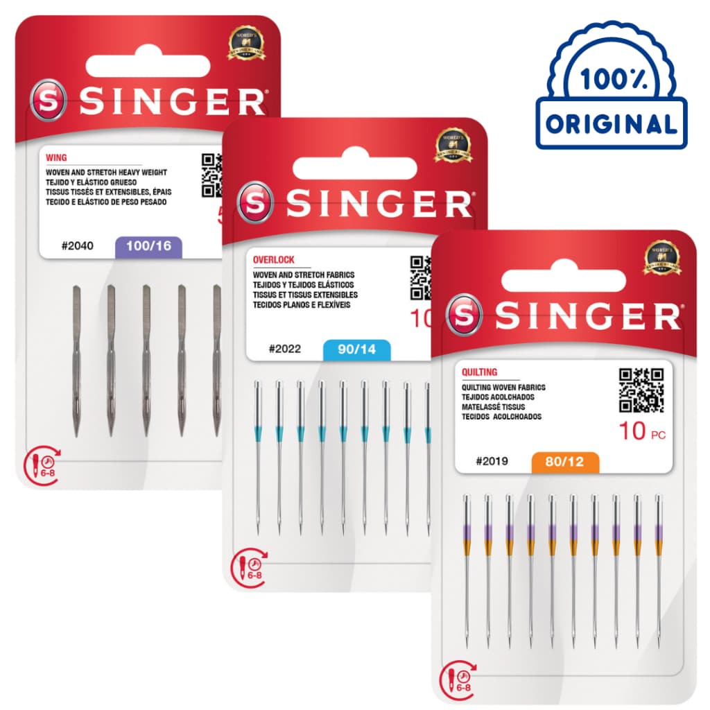 Agulhas Especiais Singer - Quilting Patchwork 2019 / Bordado Ponto Ajour Asa 2040 / Overlock 2022
