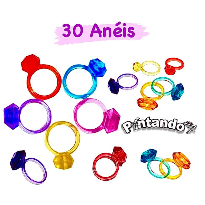 Kit 30 Anéis Coloridos Brinquedo Lembrancinha Festa Infantil