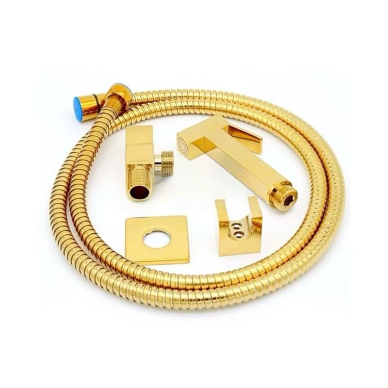 Ducha Higiênica Completa Quadrada Metal dourada brilhante Inox Cromado para banheiro gold