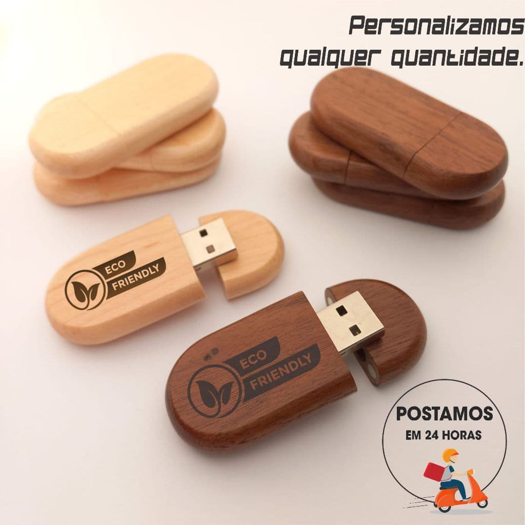 Pen drive de Madeira 4gb 8gb 16gb 32gb 64gb Personalizado Gravado com Nome ou Logo em Cores ou Laser Ecológico PMM305