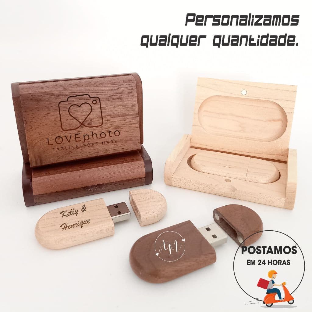 Pen drive de madeira com caixinha 4gb 8gb 16gb 32gb 64gb personalizado com nome ou logo em cores ou laser PM305+M20