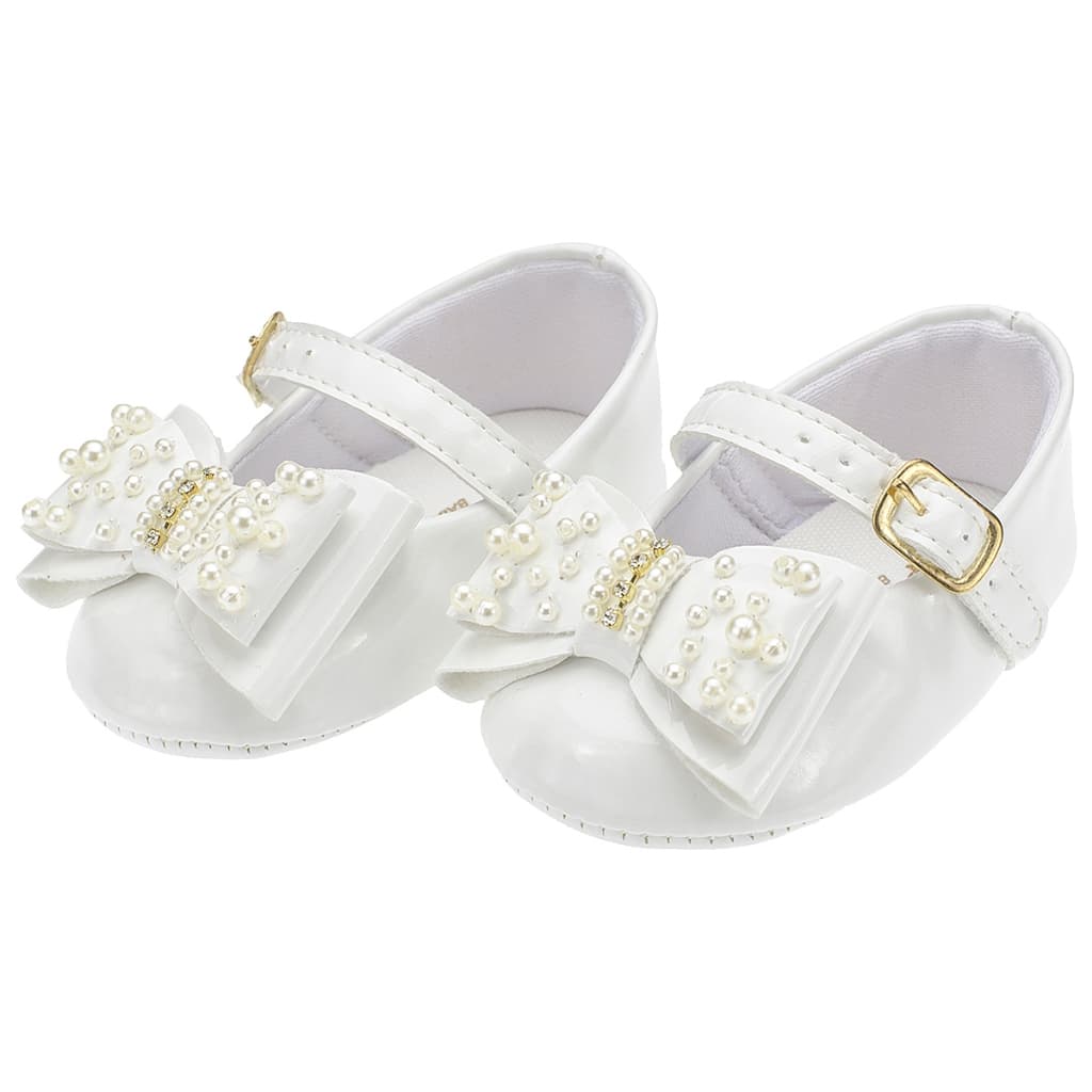 Sapatinho de Bebê Menina Sapatilha para Batizado e Festas Casuais com Detalhe de Laço Com Pérolas