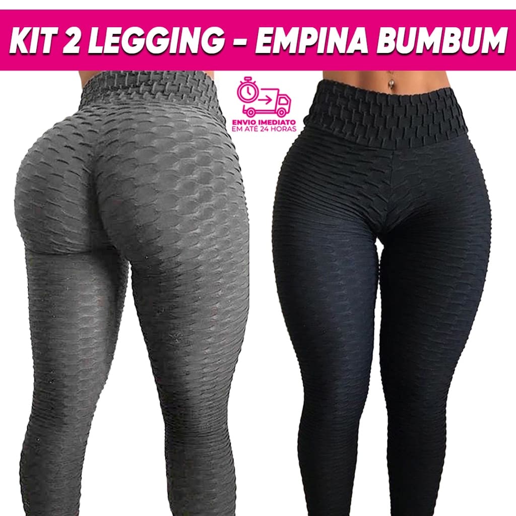 Kit 2 Calça Legging Bolha Suplex com Cós Alto Empina Bumbum Fitness Suplex 3D Flocada Academia