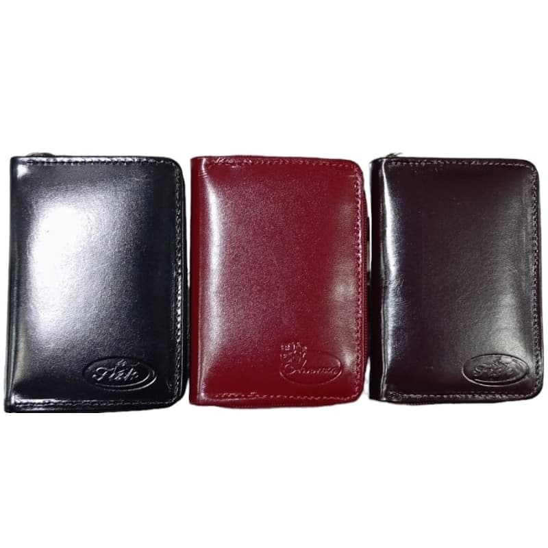 Carteira masculina de couro de ziper sanfonada