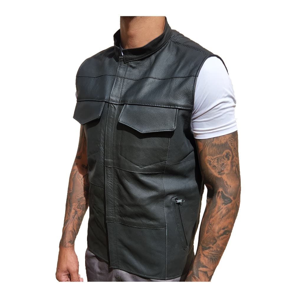 Colete Couro Legitimo Retalho Sobreposto Sons Of Anarchy Motoclube Moto