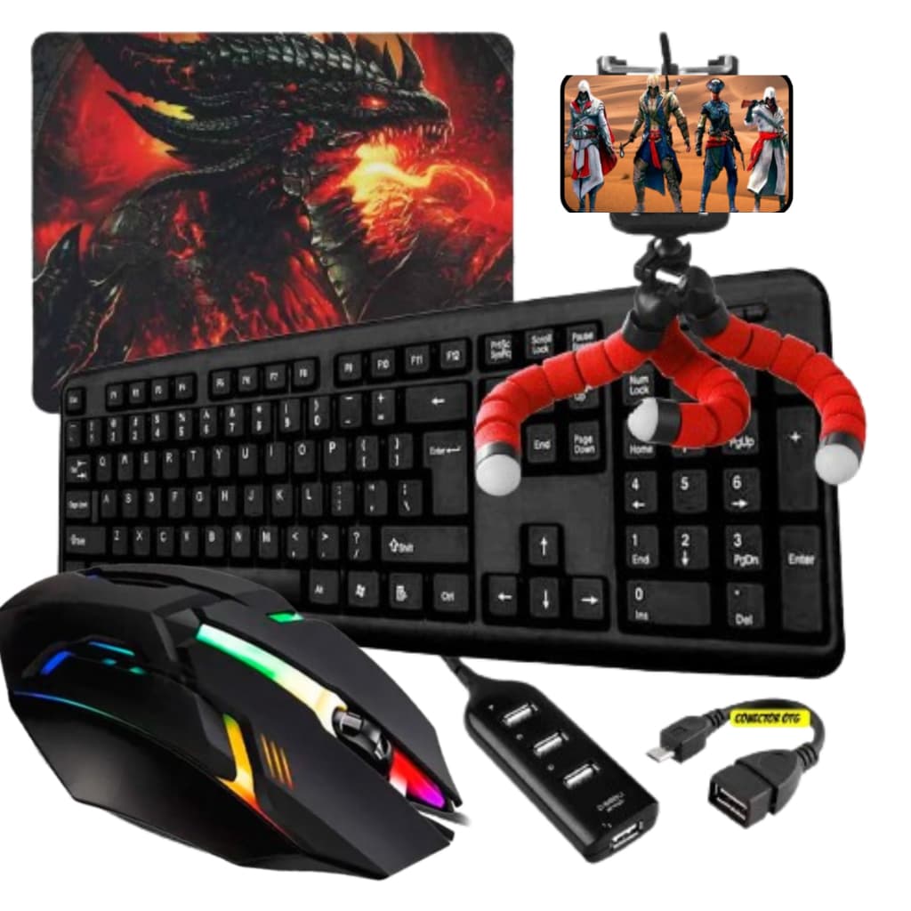 Kit Mobilador Gamer Completo Teclado Preto e Mouse Led