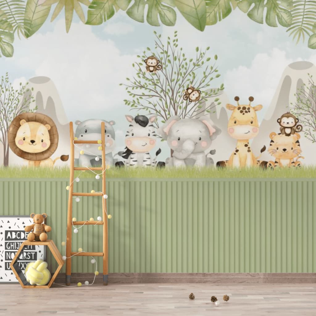 Papel de Parede Safari Animais Fofinhos - Infantil - Quarto de Bebê Fofo Decor m² (orçamento)