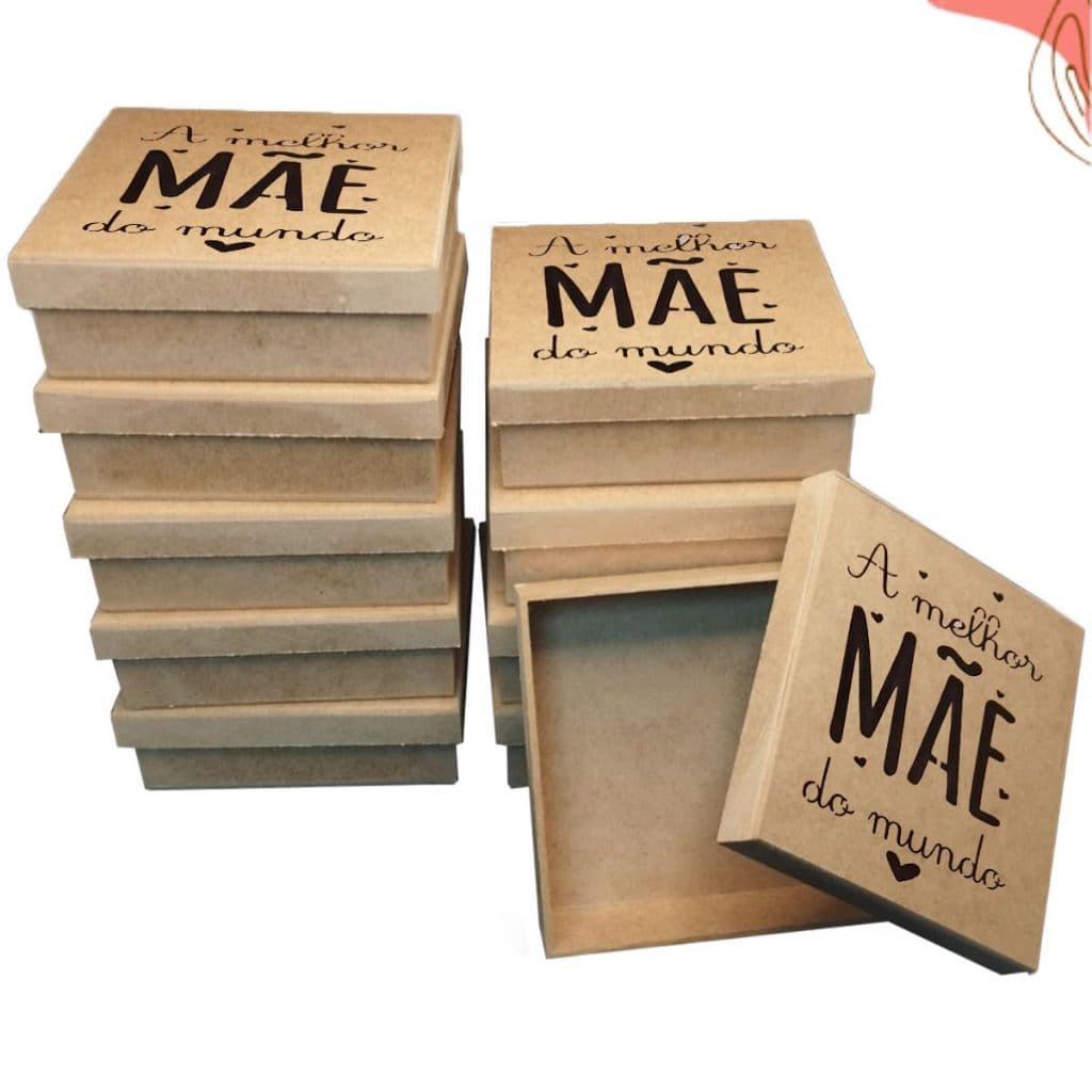 Kit 10 Caixas em MDF Tema Melhor Mãe 15x15x5 Embalagem Presente Empresa Escolas