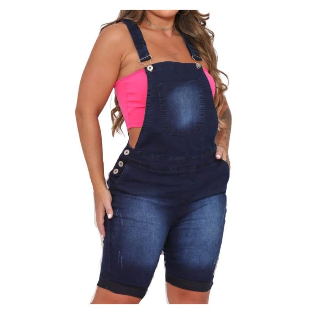 Jardineira Macacão Jeans Confortável Com Lycra Moda Blogueira