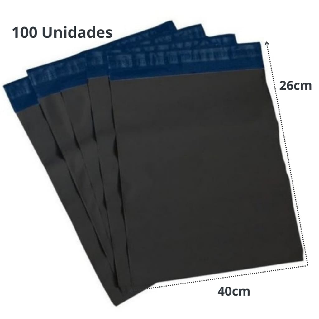 100 Envelopes Cinza 26x40cm plástico inviolável correio sedex e-commerce