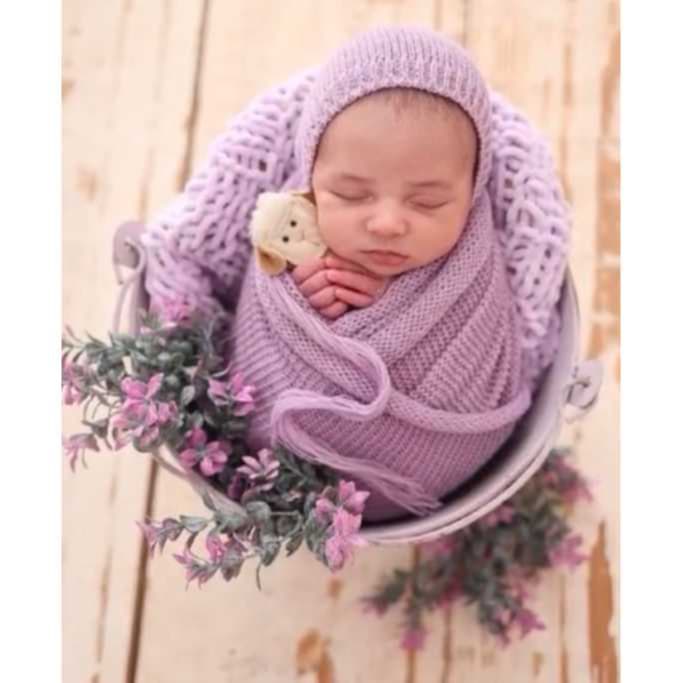Kit wrap e touca lã para fotografia  Newborn