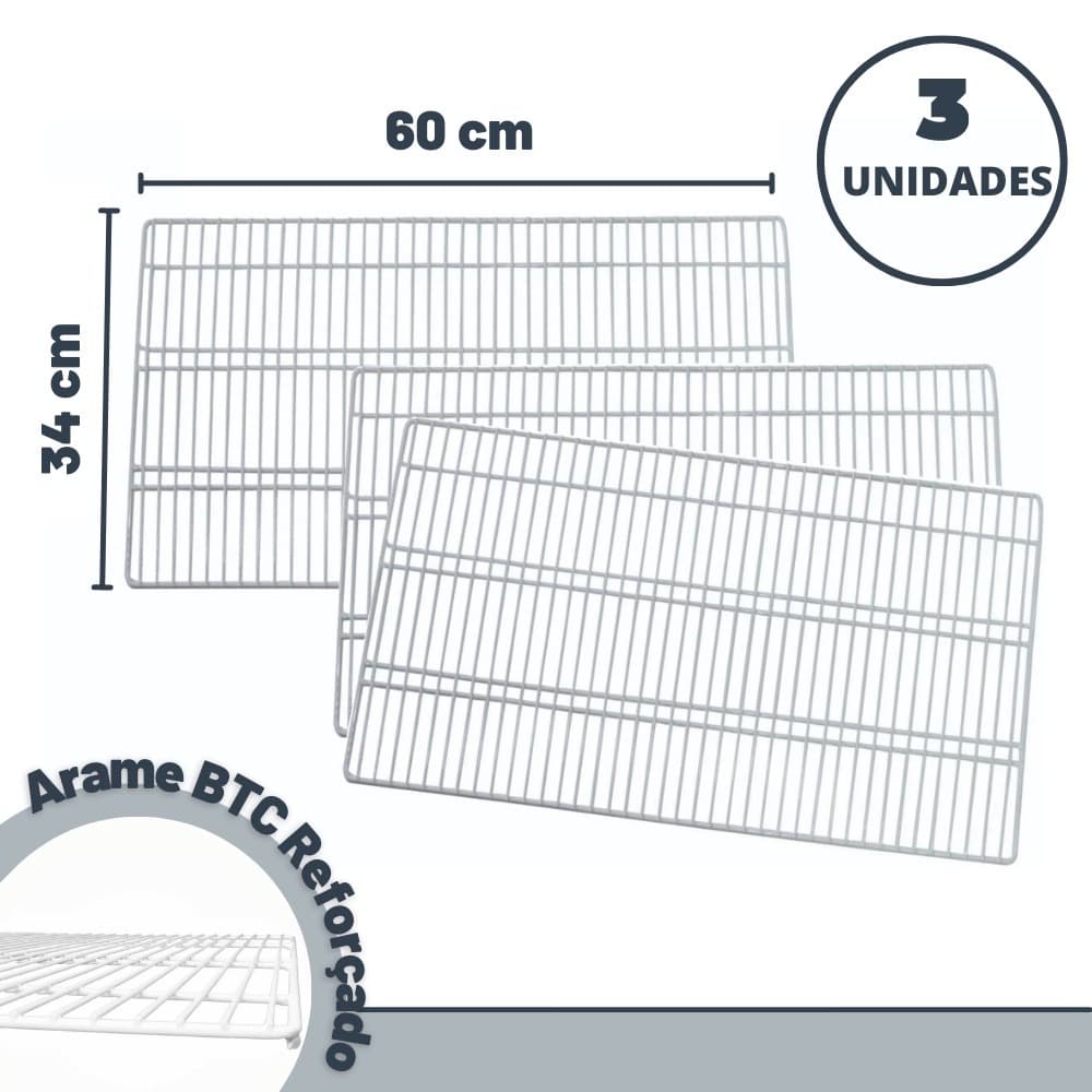 Grade Aramada 3 unidades Prateleira Geladeira Continental Cozinha Freezer Copacabana 60 x 34 cm Grande