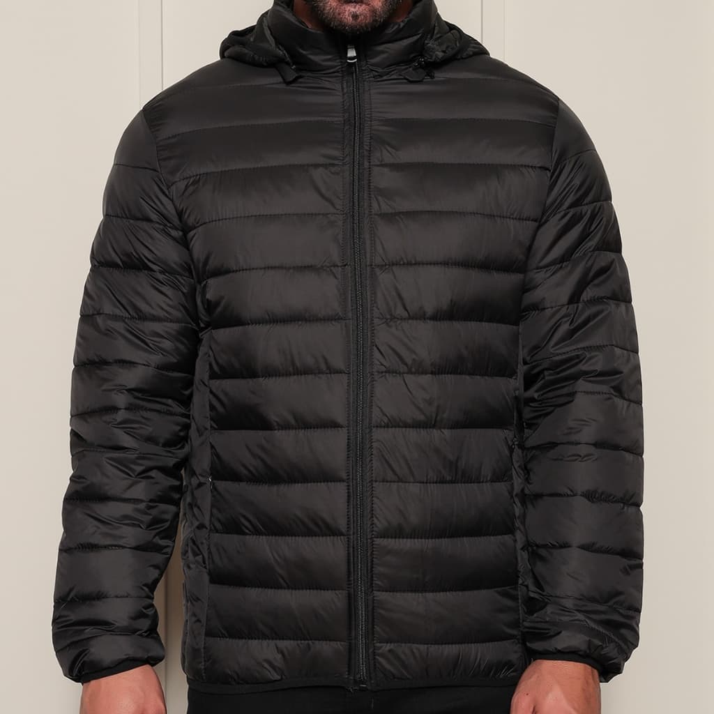 Jaqueta Casaco Bobojaco Puffer Masculino Impermeável Lisa Preta com Capuz para Inverno