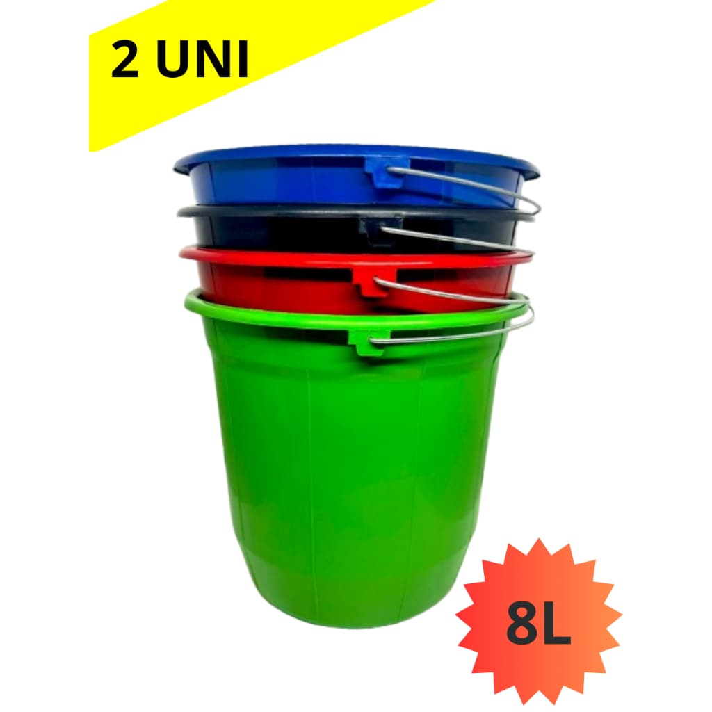 Kit 2 Baldes Multiuso 8 Litros Reforçado c/ Alça de Ferro Colorido