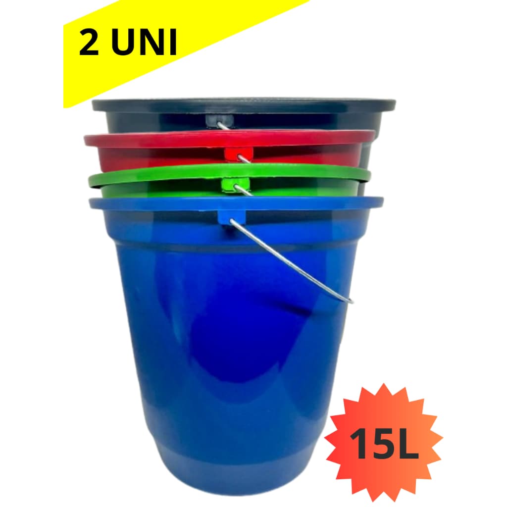 Kit 2 Baldes Multiuso 15 Litros Reforçado Com Alça de Ferro Colorido