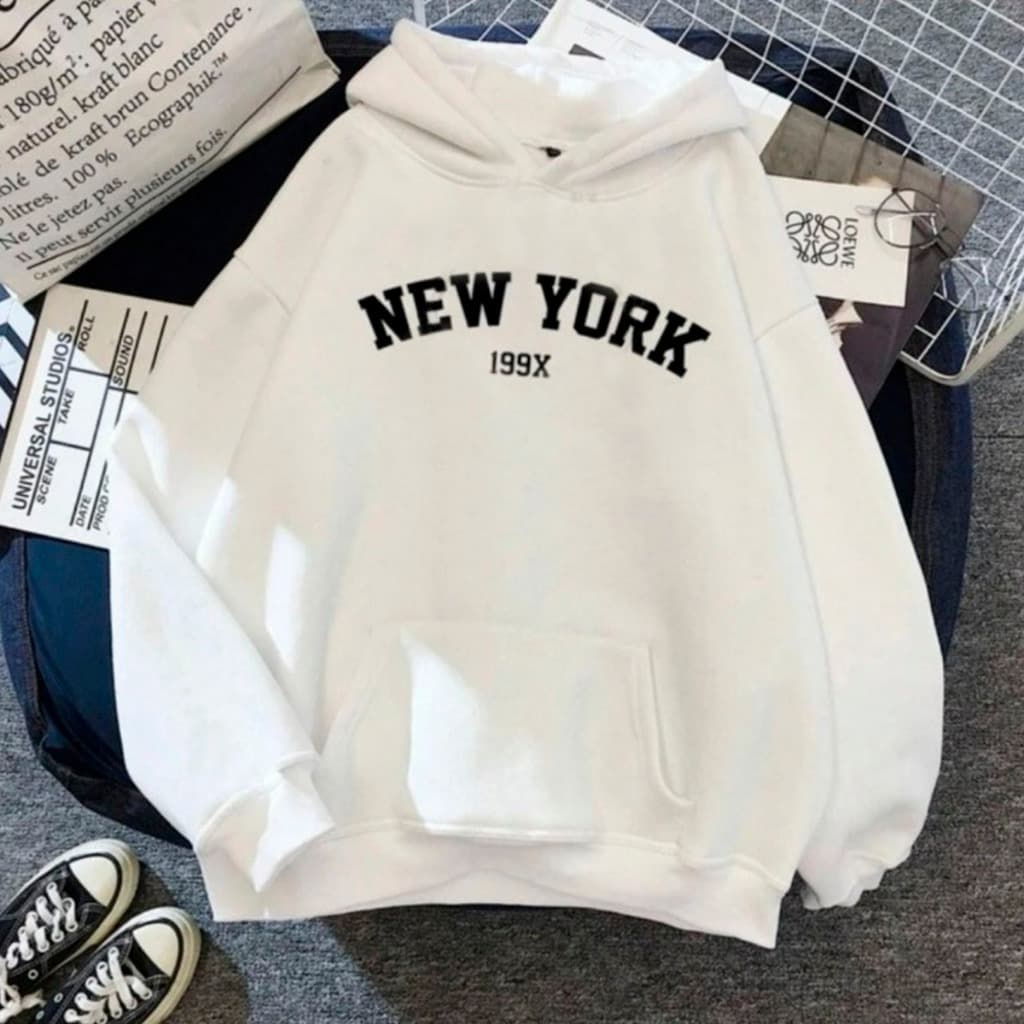 Moletom Canguru Unissex Blusa De Frio Feminino Masculino Flanelado Algodão New York 199X