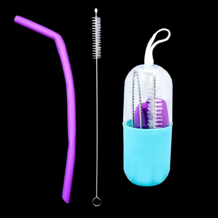 Kit Canudo Retrátil De Silicone + Escovinha E Capa