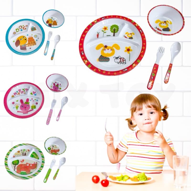 Kit  Alimentação Pratinho Melanina Com Garfo e Faca  Infantil Bebê Primeira Idade