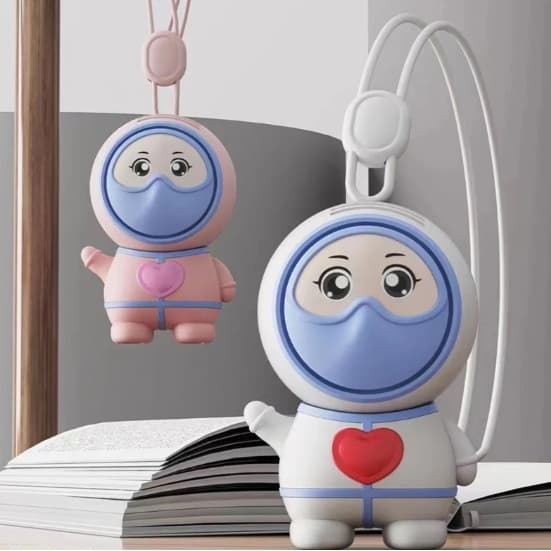 Ventilador de Pescoço Recarregável de Desenho Animado 2 Velocidades Com Cordão Ventilador Portátil Função de Rotação