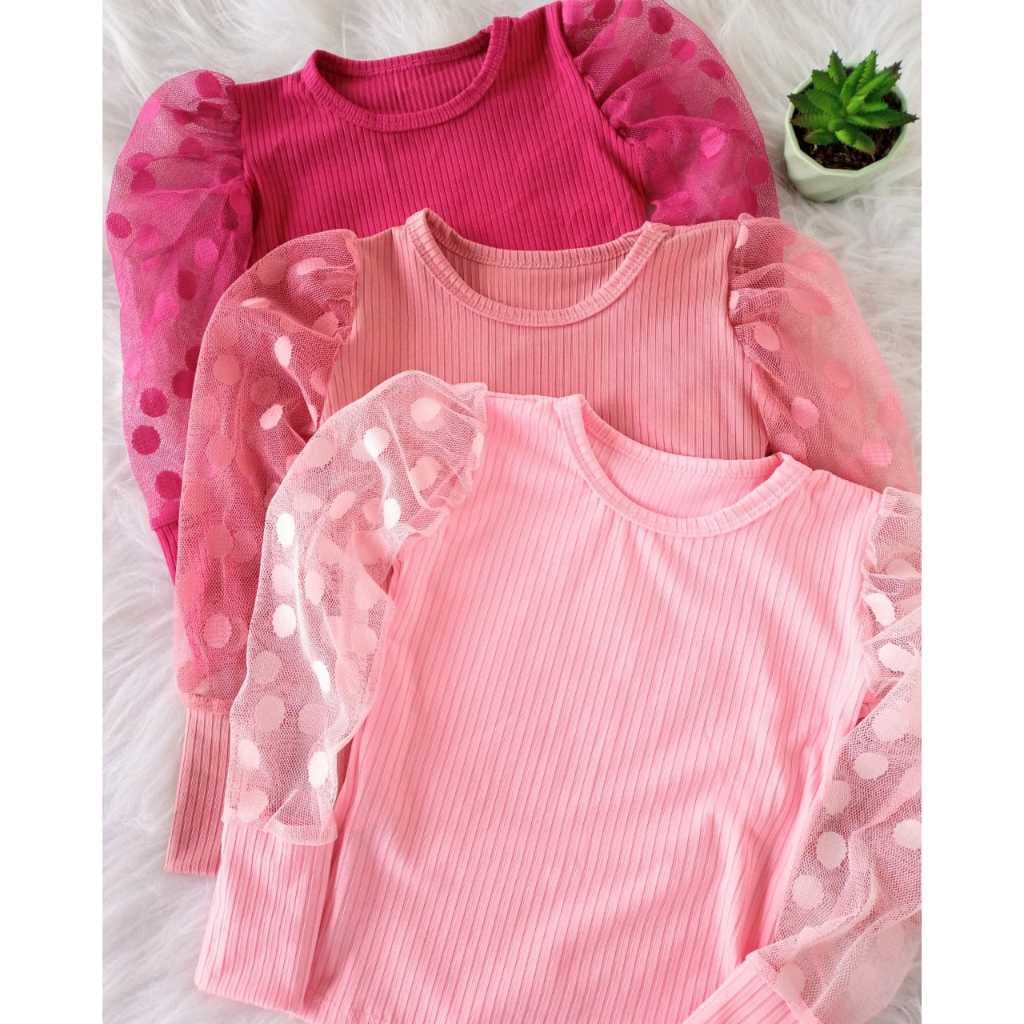 Blusa Canelada - Manga Tule Comprida - Infanto Juvenil - Do 02 ao 16