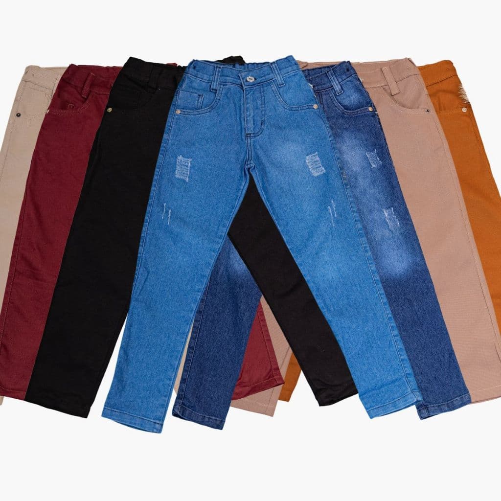 Calça Jeans Infantil e Juvenil Masculina Brim Social Skinny Com Regulador Na Cintura sarja