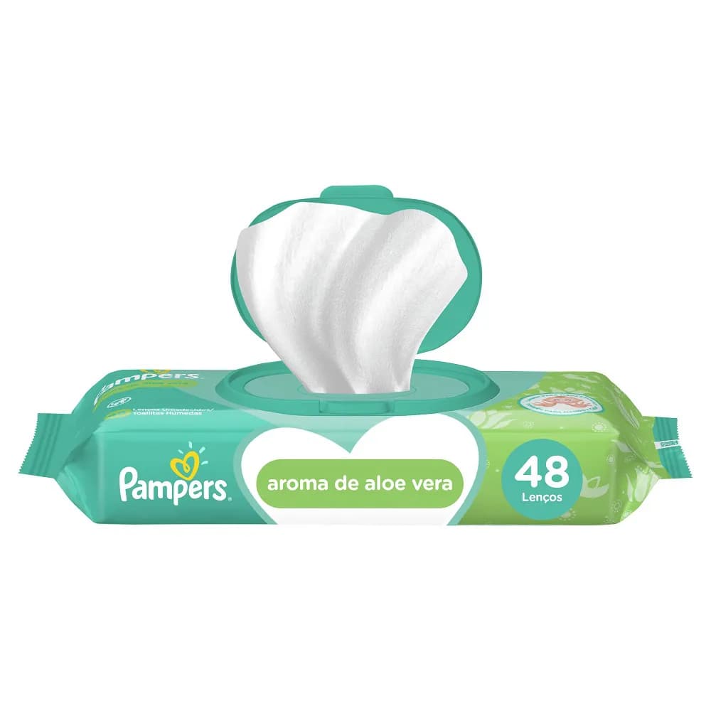 1 Pacote de Lenços Umedecidos Pampers Aroma de Aloe Vera com 48 Unidades
