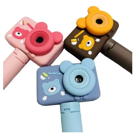 Mini câmera digital para crianças, vídeo HD 1080p, com suporte de tripé para segurar e apoiar.