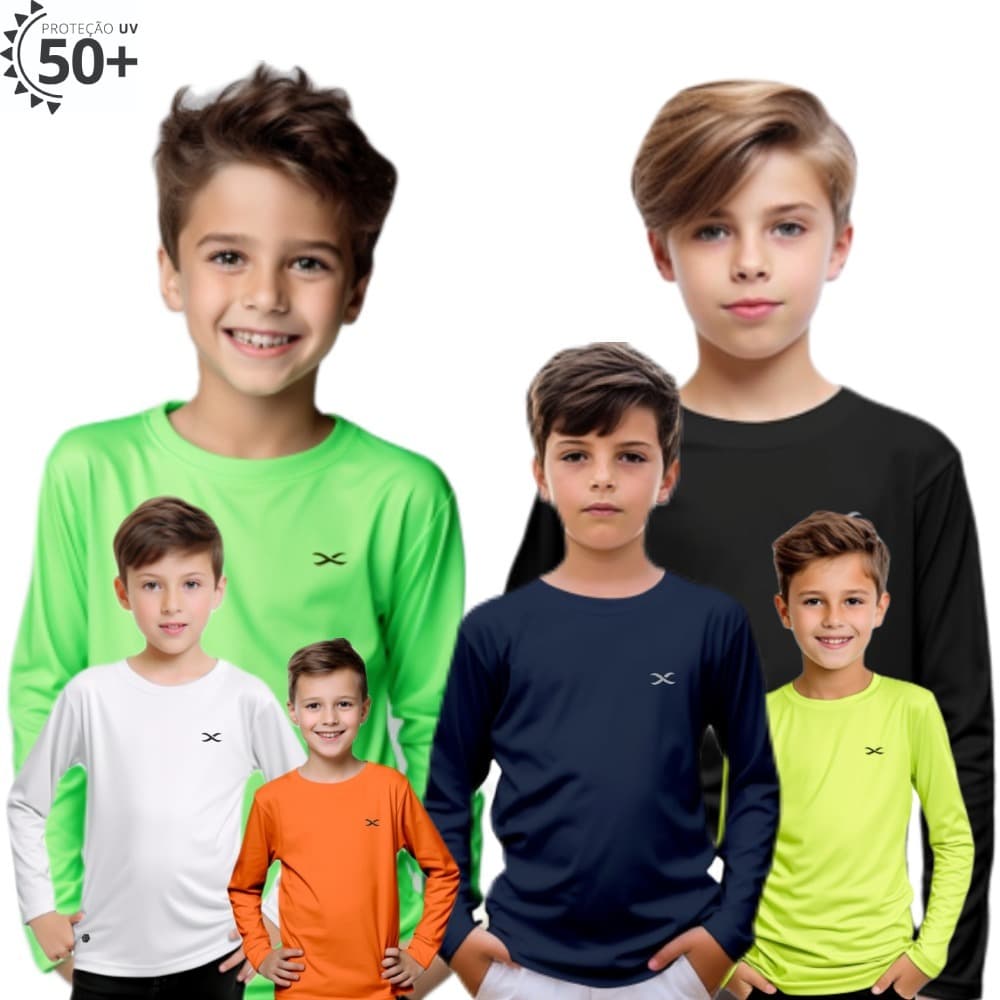 Camisa Moda Proteção Solar Uv+50 Camiseta 2 Ate 16 Anos Infantil Segunda Pele Térmica Praia Verão