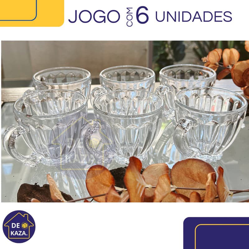 JOGO DE XÍCARA 6 UNIDADES VIDRO TRANSPARENTE 200 ML