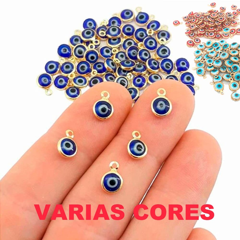 Kit MINI PINGENTE OLHO GREGO FOLHEADO A DOURADO PARA MONTAGEM DE BIJUTERIAS E ARTESANATOS Azul claro
