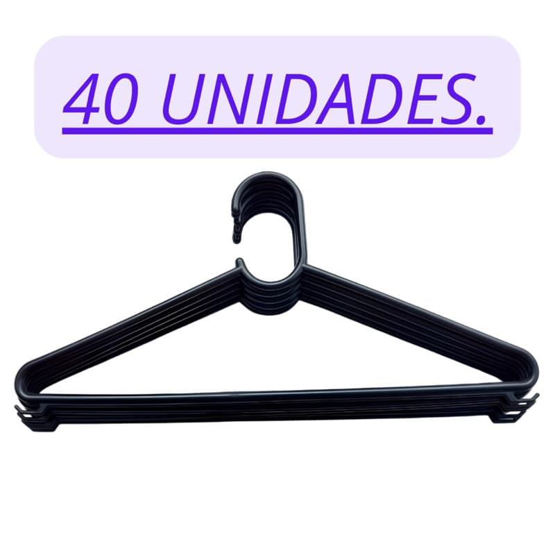 Cabide De Roupas Plástico Adulto Preto - 40 unidades