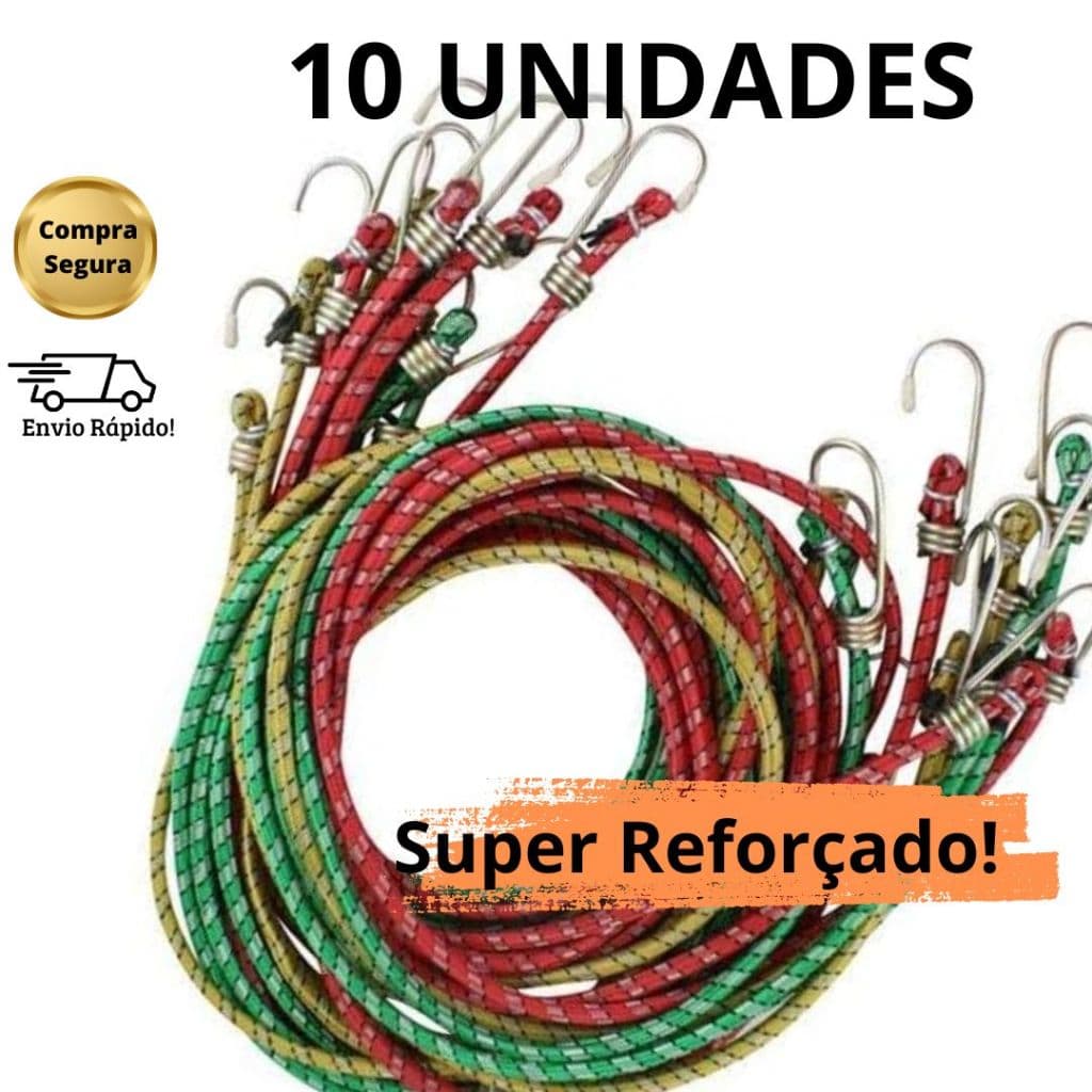 Elástico Bagageiro Western Extensor 1m Gancho Ponta Ferro Encapado kit c/ 10 - Carro / Moto / Bicicleta / Outros