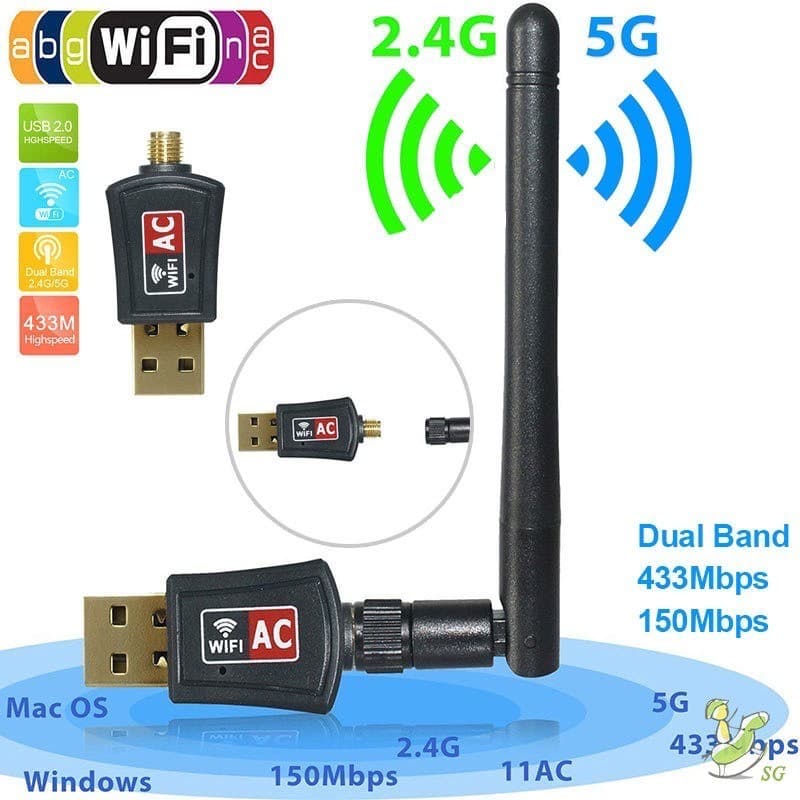 Adaptador Wifi Usb Dual Band Ac 600 5g Antena 2dbi Internet