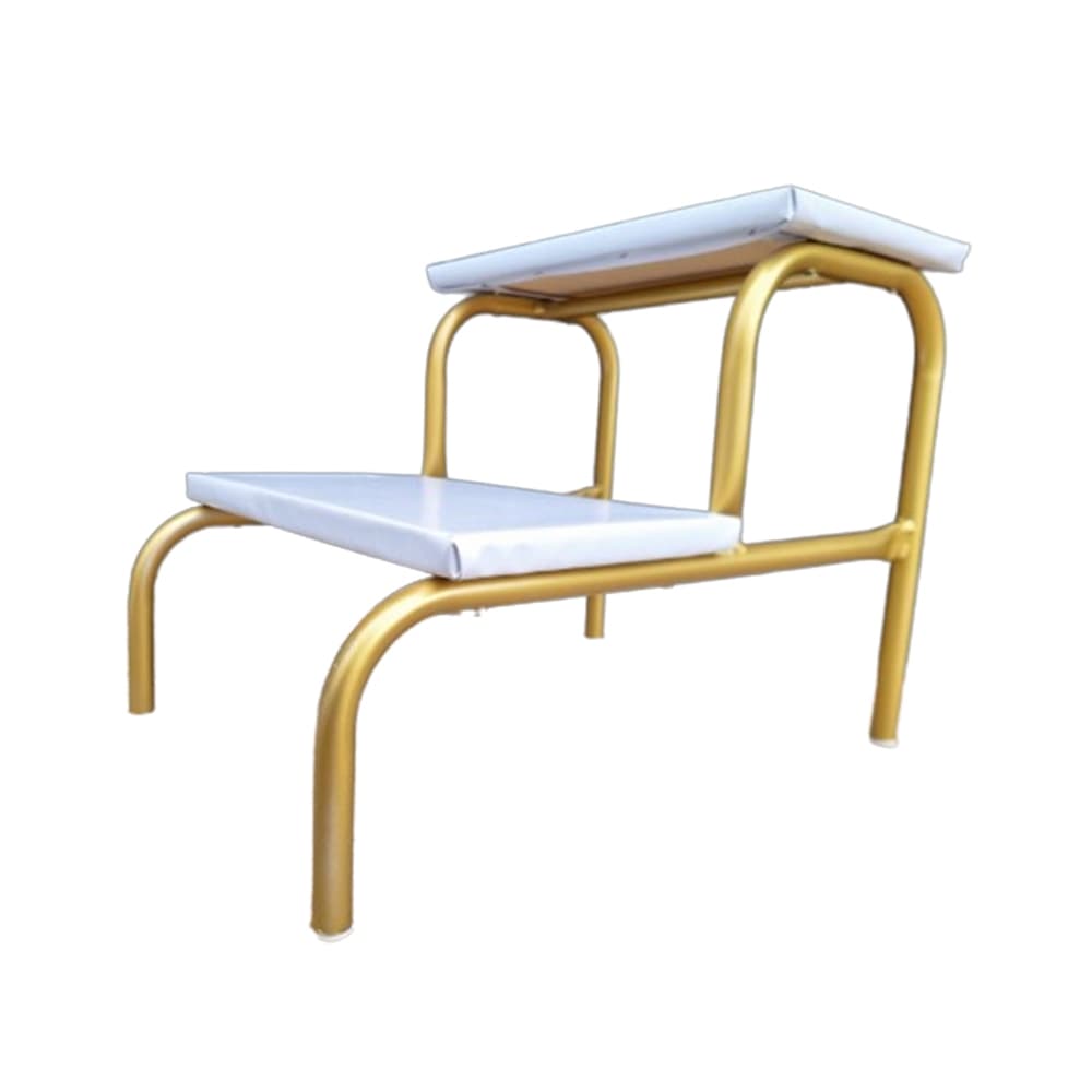 Escada Clínica de 2 Degraus Estrutura Dourada com Piso em MDF Branco